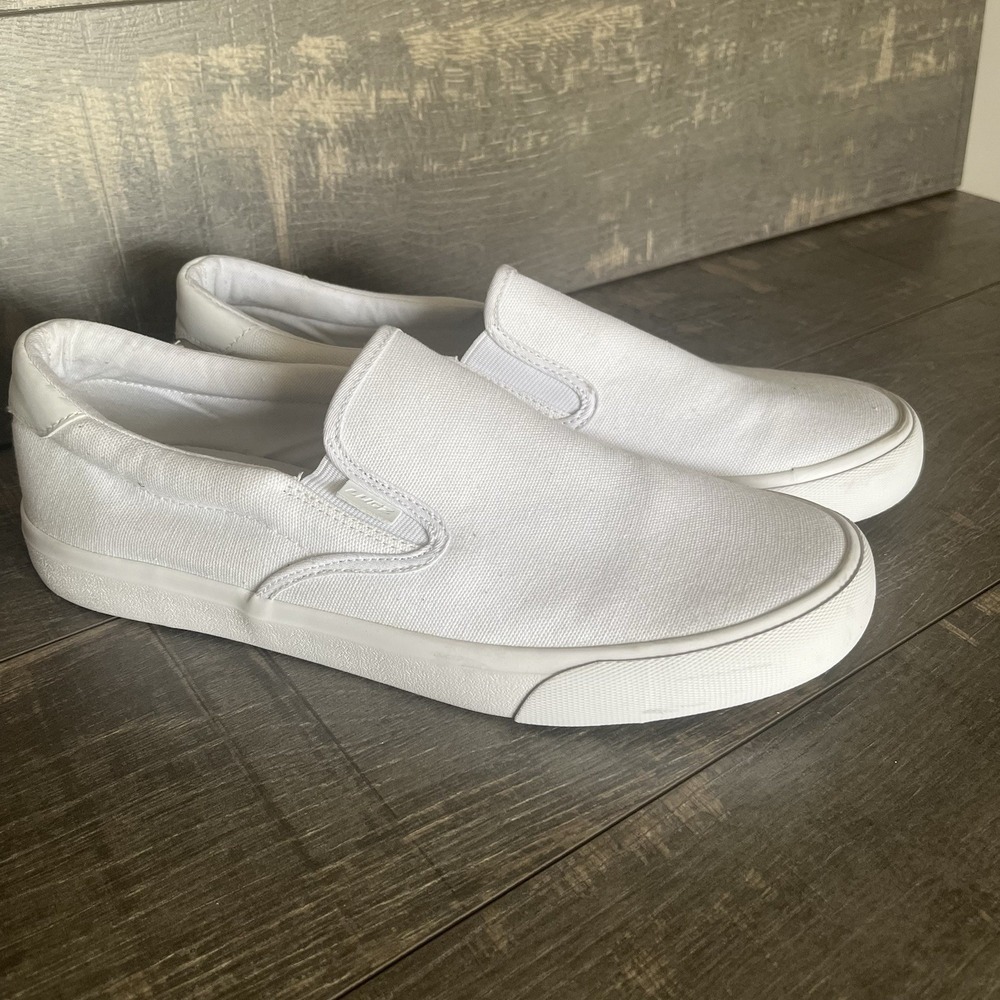 Lugz Mens 10 White Slip On Sneakers Canvas Casual Skate Shoes Clean